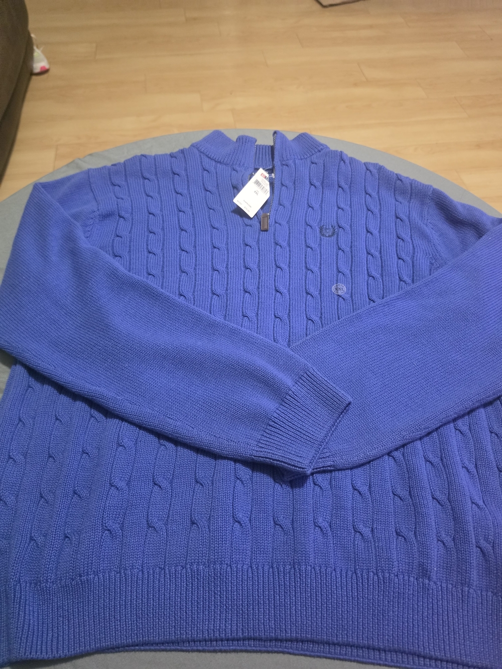 NWT Chaps Men's XXL Cable Knit 1/4 Zip Sweater Pullover Bandana Blue